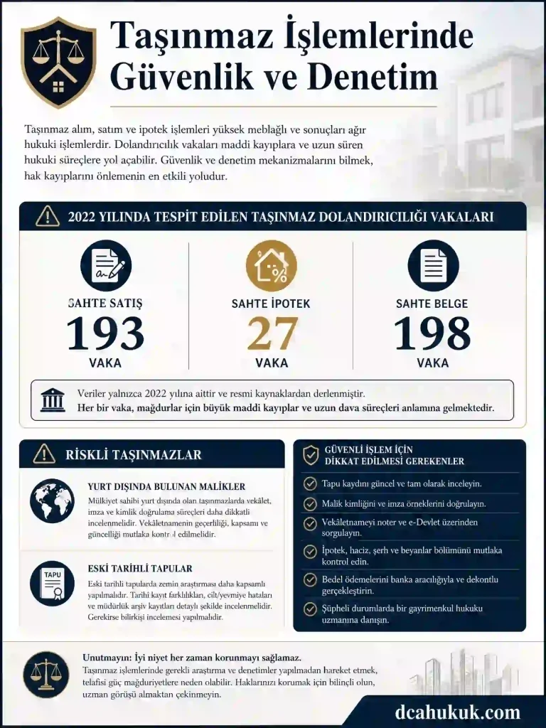 Türkiye'de tapu sahteciliği verileri: Sahte satış, sahte ipotek ve sahte belge sayıları.