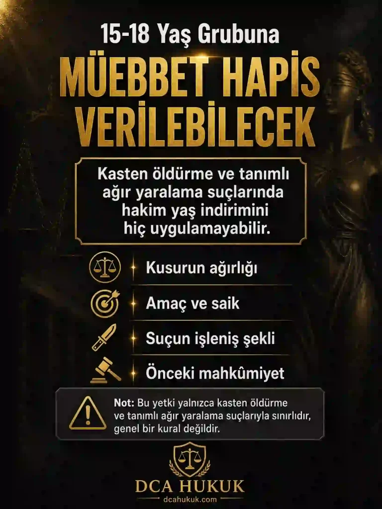 15-18 yaş suça sürüklenen çocuk müebbet hapis cezası alabilir mi — hakim takdiri